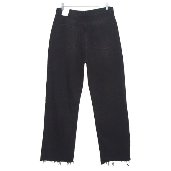 NEW! Zara Womens High Rise Full Length Wide Leg Raw Hem Black Jeans Size 14 - Picture 4 of 12